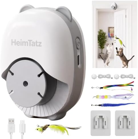 HeimTazt Interactive Cat Toys for Indoor Cats, Automatic Wand Cat Toy with 2 Smart Motion Modes, USB Rechargeable Electric Teaser with Clip, Self Play Enrichment Toy for Bored Kittens & Adult Cats