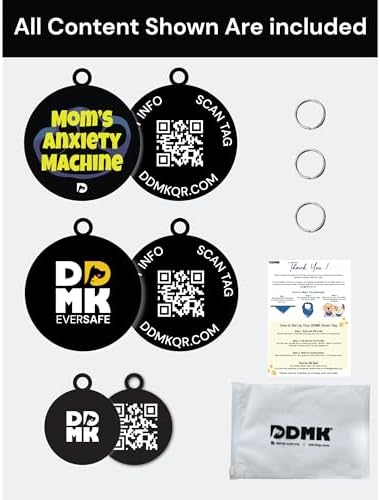 DDMK Smart Pet Tag Set | Includes 3 Tags | QR Code for Instant Alerts | Custom Pet Profiles | Durable & Waterproof | No Subscriptions or Fees |12-MOM'S Anxiety Machine
