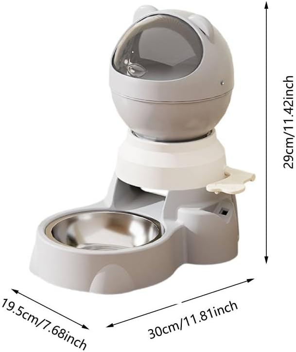 Automatic Gravity Pet Feeder Dispenser,Treat Dispenser with Button for Slow Feeder,Dog Waterer and Food Feeder for Cats Dogs (Grey)