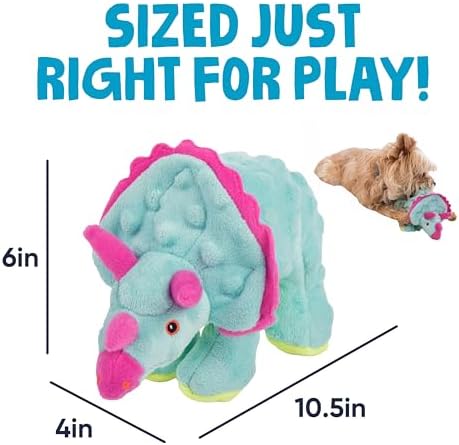goDog Dinos Frills Squeaky Plush Dog Toy with Chew Guard Technology, Durable Fabric & Squeaker for Active Play, Teal, Small