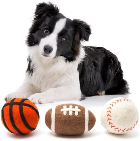 Glaciart One Felt Wool Balls for Dogs (3 Pcs)| Durable Dog Chew Toy, Puppy Chew Toys for Teething & Dog Teeth Cleaning | Pet Toys Fetch Games & for Anxiety/Boredom | Great for Small or Medium
