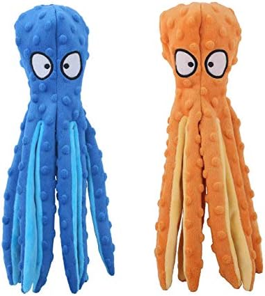 CPYOSN 2 Pack Octopus Dog Toys, No Stuffing Squeaky Crinkle Plush Chew Toys