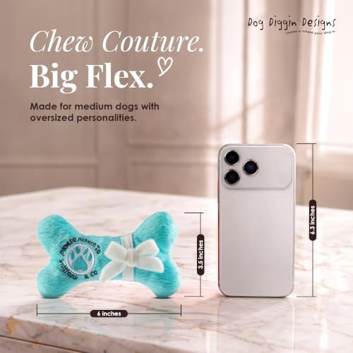 Dog Diggin Designs Sniffany & Co Petite Plush Dog Toy Bone | Luxury-Inspired Parody Designer Bone with Built-in Squeaker, Soft Plush Chew & Play Dog Toy – Prêt-à-Porter Play!