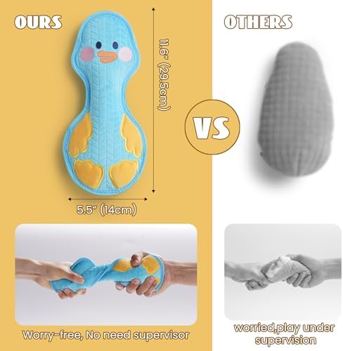Nocciola Duck Squeaky Dog Toy, New 2025 Indestructible Dog Toy for Aggressive Chewers, Stuffed Toy with Two Tough Layers, Soft Minky Plush for Comfort and Chewing, Blue