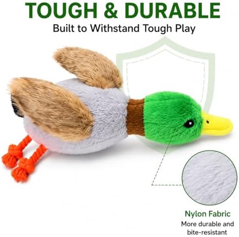 Duck Squeaky Dog Toy with Crinkle Wings and Rope Legs, Interactive Plush Dog Toy for Small Medium Large Dogs, Durable Chew and Tug Toy for Fetch, Boredom Relief, Mental Stimulation and Indoor Play
