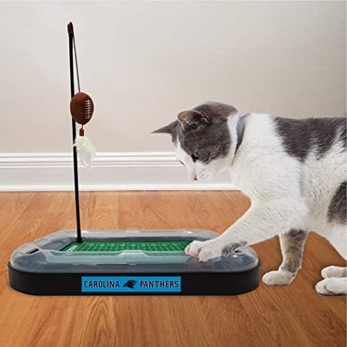 Pets First NFL Carolina Panthers Football Field Cat Scratcher & Plush Football Toy with Catnip & Feather. Interactive Jingle Bell Ball Cat Chasing Toy