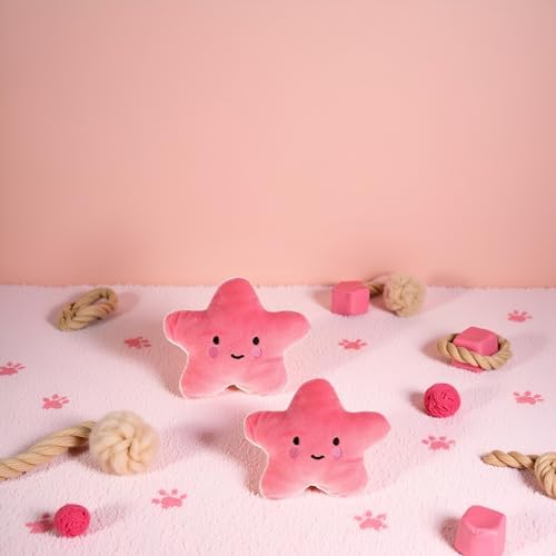GANPUB 2Pcs Pink Star Plush Pet Dog Toys Cute Squeaky Toy for Interactive Toy Dog Chew Toy for Pet Dog Puppy Training Playing, Squeak
