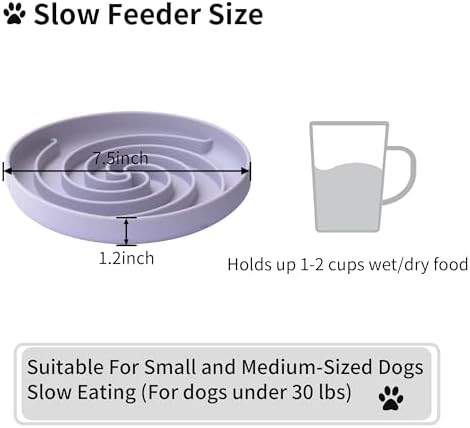 Bifeaw Slow Feeder Dog Bowls, Dishwasher Microwave Safe Silicone Puppy Puzzle Bowl with Non-Slip Design for Eating (White and Purple)