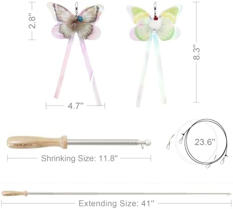 SONGWAY Cat Butterfly Toys Wand - 7 Pieces Cat Toy Set, Retractable Cat Wand with 6 Butterfly Cat Toys Replacement with Bells, Interactive Cat Toys for Indoor Cats Kittens