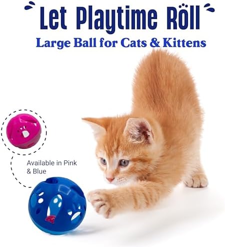 Large Cat Ball Toy with Bell – Blue (4", 1-Pack)