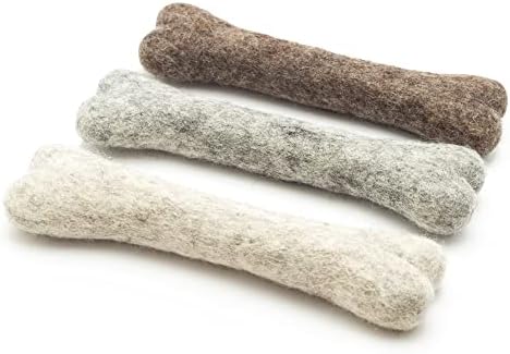 Glaciart One Felted Wool Dog Chew Bone (3 Pcs)| Durable Dog Chew Toy, Puppy Chew Toys for Teething & Dog Teeth Cleaning | Pet Toys Fetch Games & for Anxiety/Boredom | Great for Small or Medium