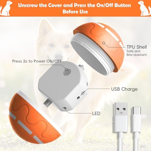 Smart Interactive Dog Toy Ball, Automatic Moving, Self Rolling & Bouncing Dog Ball to Keep Them Busy, Durable TPU Material, Waterproof, Pet Toys for Medium and Large Dogs Indoor & Outdoor (Orange)