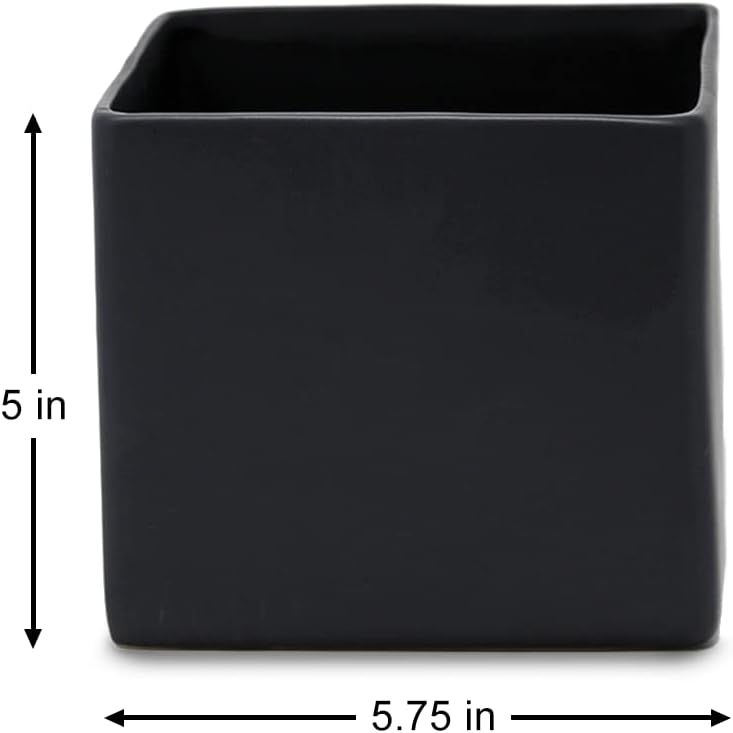 Serene Spaces Living Matte Black Ceramic Vase, Black Ceramic Vases for Modern Home Decor, Perfect Centerpiece for Weddings, Parties, Bridal Showers, Events, Measures 5" Tall & 5.75" Cube