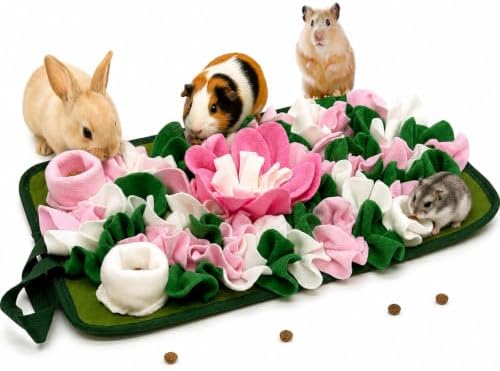 Rabbit Busy Snuffle Mat,Hamsters Foraging Mat for Small Animals Bunny Puzzle Toys Pets Interactive Feeding Mat for Guinea Pigs Hedgehog Chinchilla Puppies (Pink)