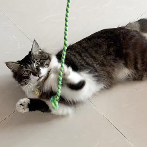 Interactive Cat Toys, 3 Pcs Cat Wand Toys for Indoor Kitten with Colorful Hemp Rope and Small Bell, Kitty Teaser String Toy for Indoor Cats to Chase and Exercise