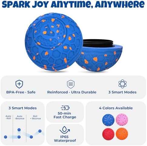 Fsitego Interactive Dog Ball Toys, Automatic Moving Bouncing, Rotating Smart Dog Toy for Small, Medium, Large to Keep Them Busy, Durable E-TPU Material & IP65 Waterproof, 5H Continuous Use(Blue)