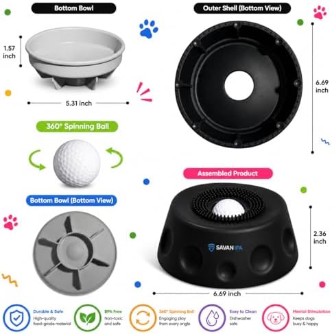 Slow Feeder Dog Bowl with Interactive Roll Ball, Anti-Slip Dog Lick Bowl for Liquid Treats, Bone Broth & Yogurt, Anxiety Relief Boredom Puzzle Feeder for Small Large Dogs
