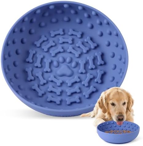 Dog Lick Bowl, Silicone Slow Feeder Dog Bowl with Strong Suction, Blue