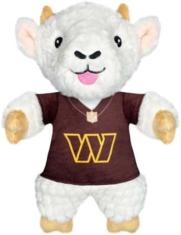 Pets First NFL Wshington Commanders Plush Goat Animal for Dogs and Cats with Squeaker, Wearing a Team Jersey! Fun & Sporty Goat Shaped Dog Chew Animal