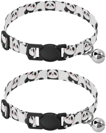 Cute Pandas White Comfortable Cat Collar, 2 Pack Collar with Bell for Dog Puppy