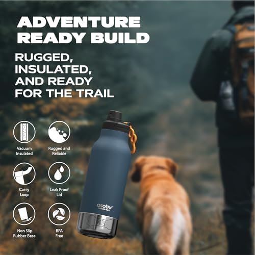 asobu Dog Barky Bottle – Insulated Stainless Steel Water Bottle with 2 Removable Dog Bowls for Food, Treats & Water – Pet-Friendly Travel Bottle for Hiking, Road Trips & Outdoor Adventures