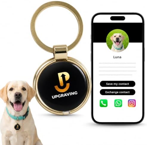 Premium Gold Personalized Pet ID Tag with NFC & QR Code: Silent, Waterproof & Durable Pet Tracker for Dogs & Cats - Instant Location Alerts