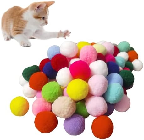 Soft Pom Pom Cat Toys - Plush Interactive Balls for Kittens & Indoor Cats, DIY Craft Decorations - Multi-Purpose Play, Training & Sensory Enrichment (1.6inches 25pcs)