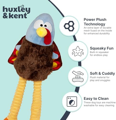 Huxley & Kent Funny Dog Toy w/Squeaker – Halloween Power Plush Squeaky Dog Toys for Small, Medium & Large Dogs – Soft Stuffed Animal for Indoor Play & Fetch - Lankies Feathertail Turkey, Large