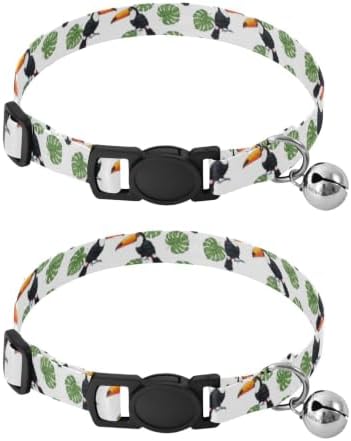 Toucans Tropical Leaf White Collar for Cats, 2 Pack Kitten Bell Collar