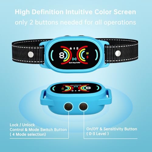 Dog Bark Collar, Rechargeable Bark Collar for Large Dog, IP67 Waterproof Anti Barking Collar Dogs with Adjustable Sensitivity for Medium and Small Dogs (DEEP Blue)