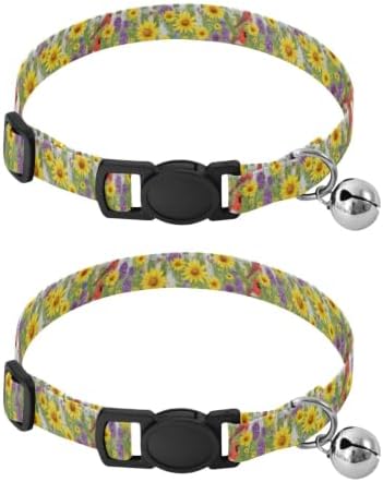 Sunflower Birds Pet Collar 2 Pack Soft Cat Collar Adjustable 10.6 to 17.1 Inches