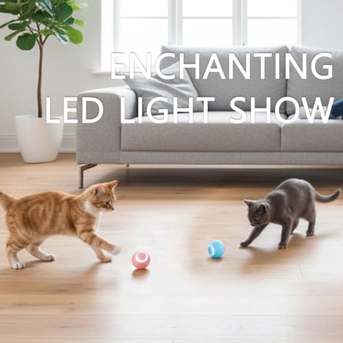 Interactive Cat Toy Ball Set, Indoor Mobile Cat Toy Ball with LED Light, Smart Pet Ball, Automatic Intelligent Rolling Ball Electric Chase Toy, USB Rechargeable - 2PACK