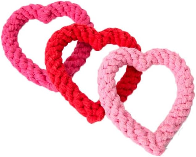 Dark Pink Cute Dog/Cat Chew Toys, Dog Toys for Chewers, Heavy Duty Dental Dog Rope Toy for Dogs, Creative Love Heart Shaped Interactive Rope Dog Toys, Cotton Puppy Teething Chew Tug Pet Supplies