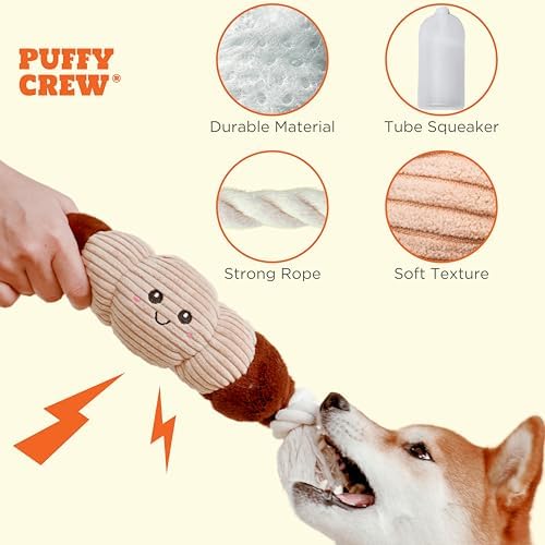 Squeaky Dog Plush Toy, Bakery Bite_Stick Collection, 12", for Various Sized Dogs (Croissant, Large)