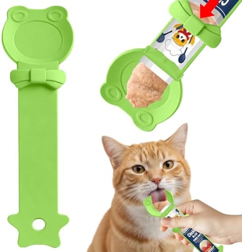 Lickable Cat Treat Spoon, Puree Squeeze Feeder, Silicone, Green
