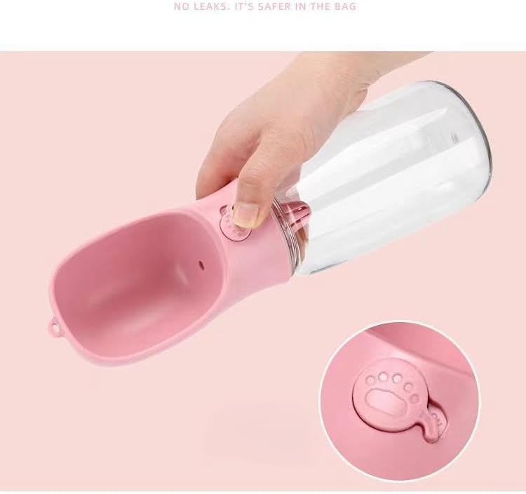 Dog Water Bottle with Food Treat Container 2 in 1, Travel Puppy Water Bowl, Portable Pet Dispenser, Dog Stuff Accessories Items, Puppy Essentials Necessities for Walking On The Go (Pink, 600ML)