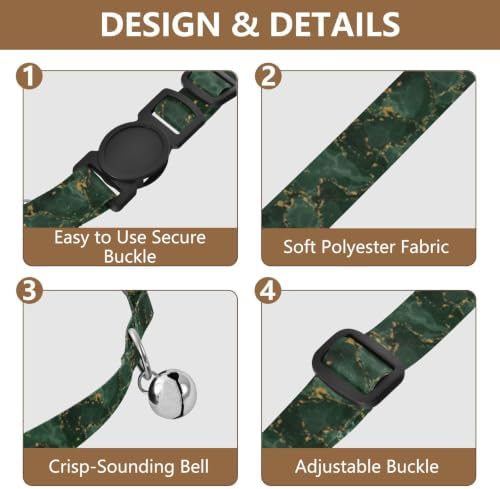 2 Pack Cats Collar Green Marble Cat Collar with Bell, Adjustable 10.6 to 17.1 Inches