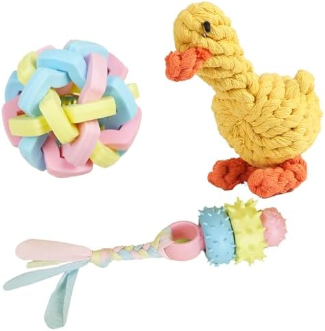 3PCS Dogs Squeaky Chew Toys Bell Balls for Small Medium Large Chewer,Pets Supplies,Durable Tough Puppy Teething Chewing Interactive Toys,Dog & Cat Boredom Relief Behavioral Training Playing Toy