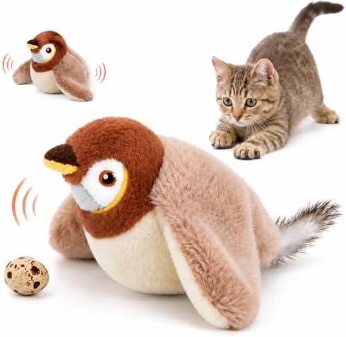 Tweetpaw Cat Toy with 3 Flapping Modes and Catnip, Realistic Chirping Sound, Rechargeable Interactive Toys for All Breeds Cat，Brown