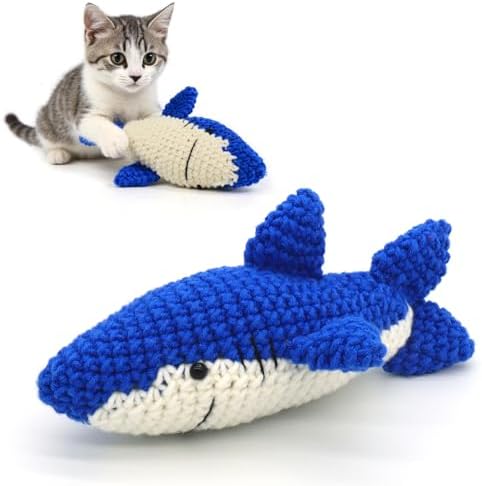 Catnip Fish Toy - Hand-Crocheted with Real Catnip & Bell, Interactive Kicker Toy for Cats Kitten, Soft & Safe for Biting