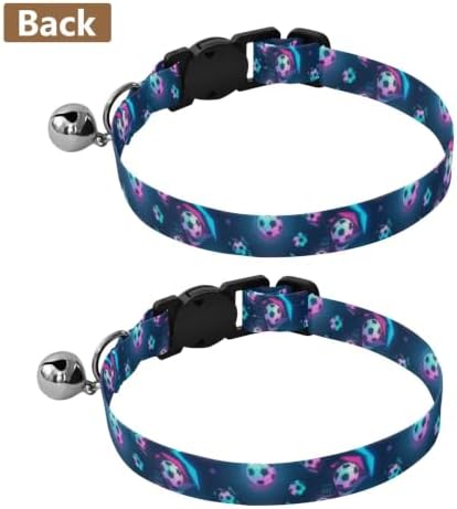 Soccer Balls Neon Blue Puppy Collar with Bell 2 Pack Kitten Collars Adjustable Length 10.6" to 17.1"