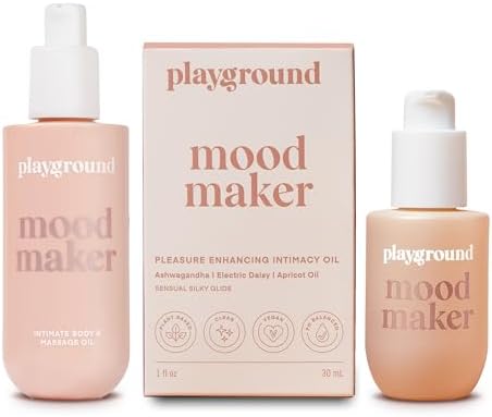 Mood Maker Massage Oil and Intimacy Oil, Pleasure Enhancing, Botanical Aphrodisiacs & Adaptogens, Vanilla Sandalwood Rose Ylang Ylang, 1-Ounce Bottle