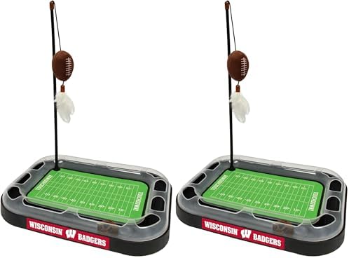 Pets First Wisconsin Badgers Cat Scratcher & Toy - 5-in-1 Cat Wand, Catnip Football & Feathers