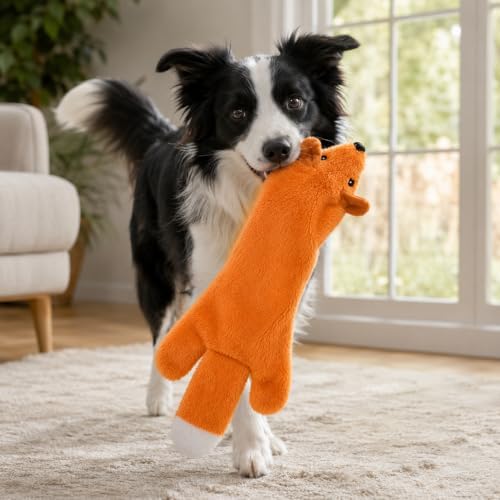 Interactive Crinkle Fox Dog Toy – No Stuffing Plush Squeaky Pet Toy (22"x8.5"), Tear-Resistant Reinforced Stitching, Odor-Free Chew Toy, Keeps Them Busy for Small, Medium & Large Dogs