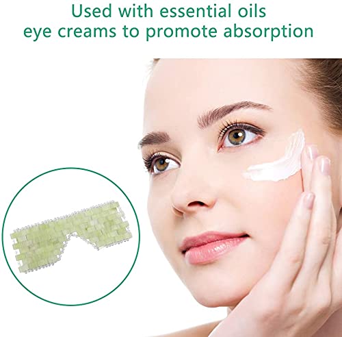 Natural Jade Eye Cover, 100% Jade Stone Lined with Beads Eye Massage Tool Anti-Aging Hot or Cold Therapy Eye Mask for Eliminate Wrinkles, Puffiness, and Irritation