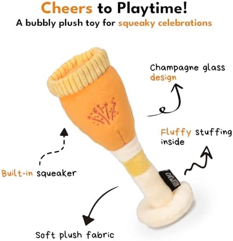CHEWFFON Birthday Dog Toy, Champagne Glass Plush Squeaky Toy