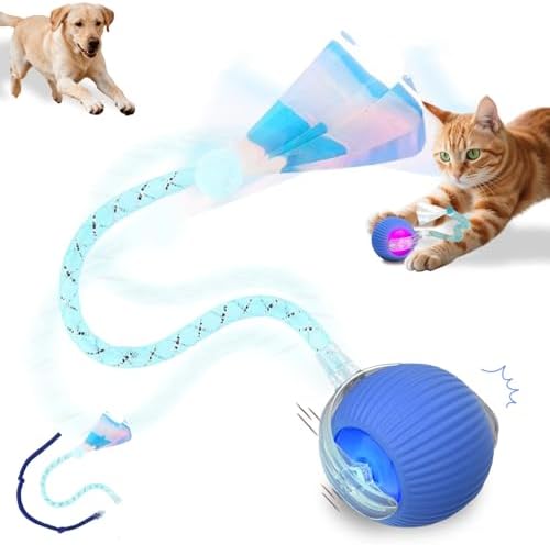 Interactive Cat Toys Smart Ball for Cats and Dogs, 360° Automatic Rolling Chase, 2 Rapid-Action Tails, Designed for Indoor pet Exercise, Boredom Relief, and Fun Chase Play.(Blue)