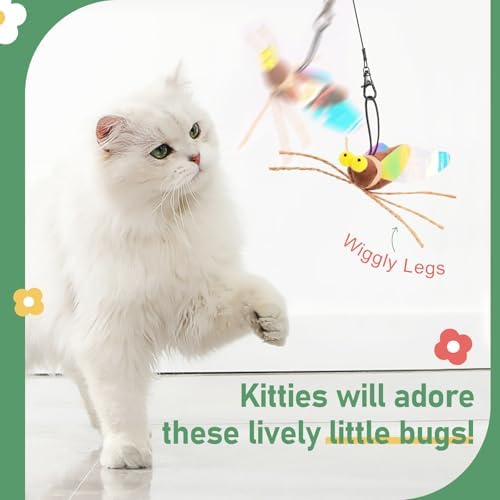 SONGWAY Cat Toy Wand Refill Bugs - 4 Pieces Cat Bug Toys Replacement, Teaser Wand Toy Attachments, Interactive Insect Feather Toys for Cats Kittens