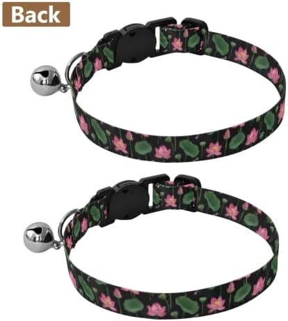 2 Pack Dog Collar Pink Lotus Flowers Bell Collar for Small Dogs, Adjustable 10.6 to 17.1 Inches