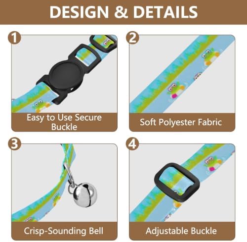 Cute Cartoon Frogs Swimming Easy to Wear Pet Collar 2 Pack Dog Collars for Small Dogs
